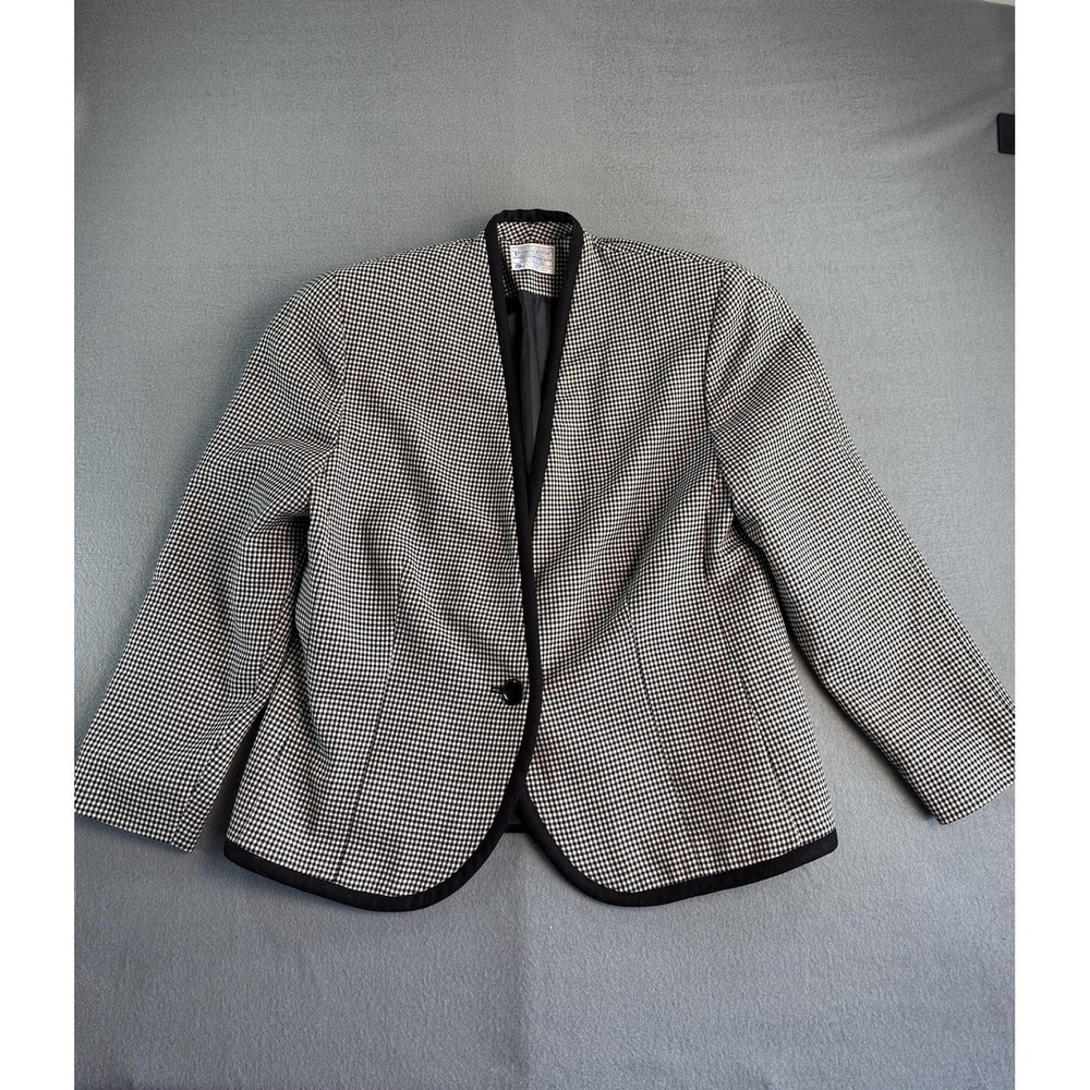 Vintage Pendleton Blazer Womens 14W Black Houndstooth Wool Made USA One Button‎